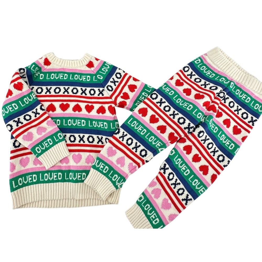 Hanna Andersson Sweater Set Fair Isle Heart Preppy Loved Kids 3T Multicolor